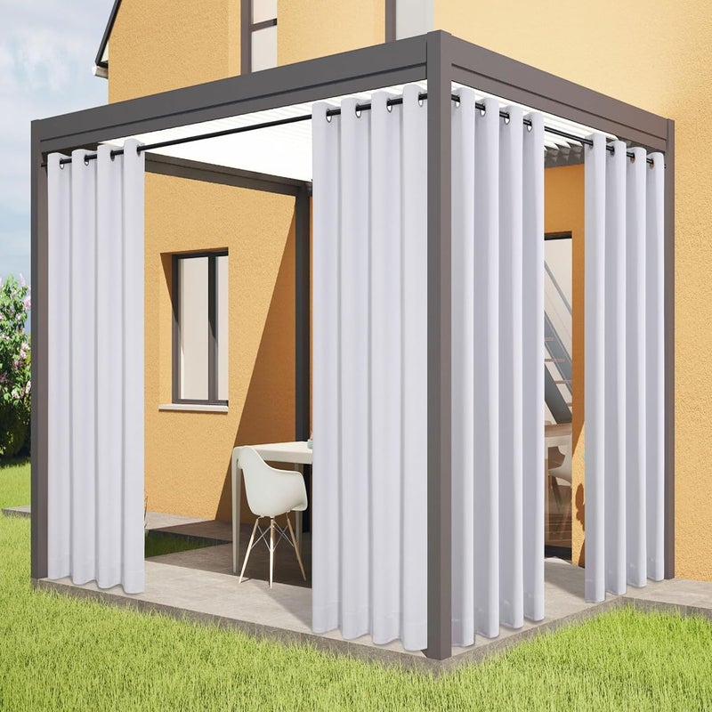 Flyfun Outdoor Curtains for Patio Waterproof - Weatherproof Porch & Gazebo Curtains, Grommet Top and Tab Bottom Drape,4 Panel, 52" W x 108" L, White - Image 1